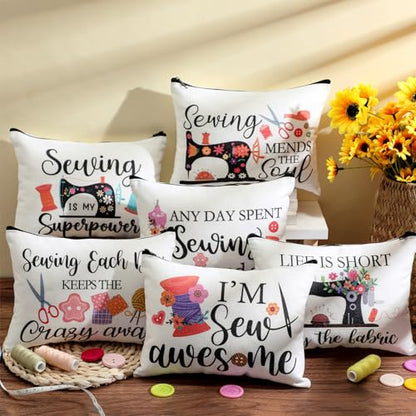Reginary 12 Pcs Sewing Gifts for Quilters Sewing Makeup Bags | Quilt Cosmetic Travel Bags, Organizer Toiletry Zipper Pouches for Women Mother Grandma Wife, Friends Christmas Birthday Gifts - style: Sewing
