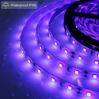 LED UV Black Light Strip Kit, 16.4FT/5M Ultraviolet Waterproof IP65 3528 300LEDs, 395nm-405nm Blacklight for DJ Bar Club Party Decor Night Fishing with 12V Power Supply - size: 12V Waterproof - 16.4 ft