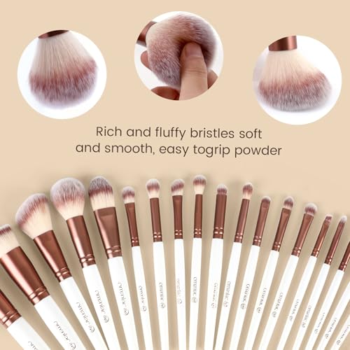 OMANIAC 20Pcs Makeup Brush Set Professional - Premium Synthetic Foundation Eyeshadow Blending Face Powder Brushes with Travel Case - Cruelty-Free Beauty Gift Kit for Beginners & Women (White) - color: White