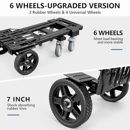 KEDSUM 4-in-1 Convertible Dolly Cart with Folding Crate, 600LBS Heavy Duty Hand Truck Dolly, Hand Truck with Adjustable Handle Angle & Expandable Base for Home,Warehouses,Dorm, Collapsible - size: 600LBS-6 Wheels with Folding Crate