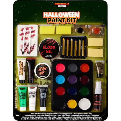 Spooktacular Creations 25 PCS Halloween Family Makeup Kit, 12 Color Special Effect Face Body Paint, Costume Makeup, Zombie Cosplay, Wounds, Injuries & Blood for Halloween Party Supplies