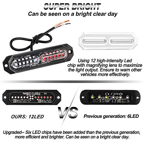 ASPL 8pcs Sync Feature Ultra Slim 12-LED Surface Mount Flashing Strobe Lights for Truck Car Vehicle LED Mini Grille Light Head Emergency Beacon Hazard Warning Lights (Red/Blue) - color: Red/Blue, size: 4.41L x 0.44W x 1.14H Inch