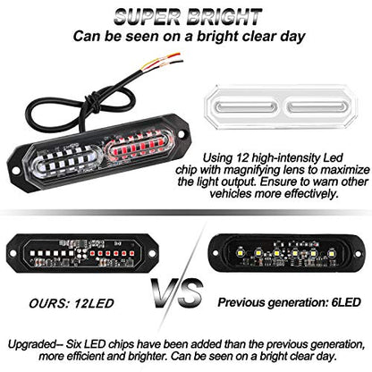 ASPL 8pcs Sync Feature Ultra Slim 12-LED Surface Mount Flashing Strobe Lights for Truck Car Vehicle LED Mini Grille Light Head Emergency Beacon Hazard Warning Lights (Red/Blue) - color: Red/Blue, size: 4.41L x 0.44W x 1.14H Inch