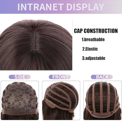 Brown Bob Wig Short Brown Wigs for Costume Women Halloween Cosplay | Straight Brown Bob Wig with Bangs Natural Cute Wigs for Daily Costume Party - color: Brown / Bob