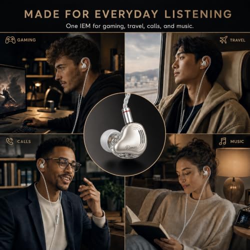 Rosmas Wired Earbuds with Mic, USB-C Wired Earbuds HiFi Earphones,SM10 Pro 5-Driver Hybrid IEM Earphones, 4BA+1DD Driver System, Detachable 2-Pin Cable, in Ear Monitors for Gaming Music Calls，Sliver - color: Silver