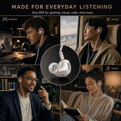 Rosmas Wired Earbuds with Mic, USB-C Wired Earbuds HiFi Earphones,SM10 Pro 5-Driver Hybrid IEM Earphones, 4BA+1DD Driver System, Detachable 2-Pin Cable, in Ear Monitors for Gaming Music Calls，Sliver - color: Silver