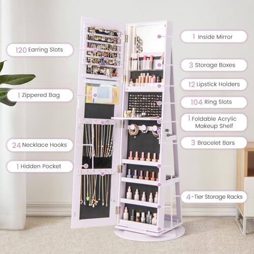 LOKO 360° Swivel Jewelry Cabinet, Lockable Jewelry Organizer (Lavender) - color: Lavender