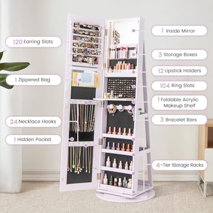 LOKO 360° Swivel Jewelry Cabinet, Lockable Jewelry Organizer (Lavender) - color: Lavender