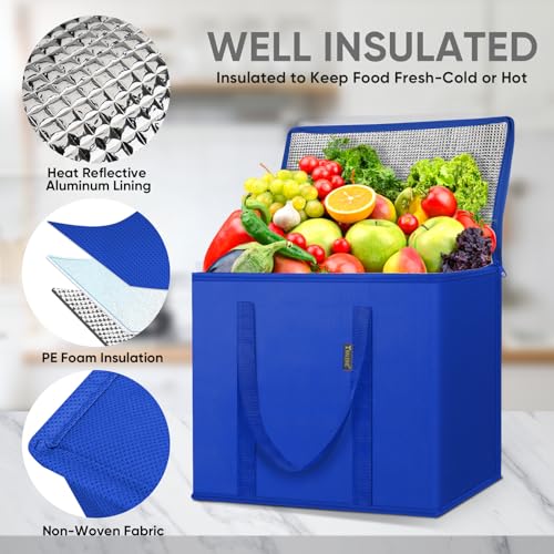 BALEINE Insulated Reusable Grocery Bags with Zippered Top, Large Cooler Bag - color: Midnight Blue, size: 2 Pack