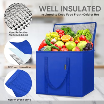 BALEINE Insulated Reusable Grocery Bags with Zippered Top, Large Cooler Bag - color: Midnight Blue, size: 2 Pack
