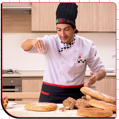 Hibachi Chef Hat and Apron Costume Set, Professional Complete Japanese Teppanyaki Costume with Tall Chef Hat - size: 70 x 70 cm, style: Adult