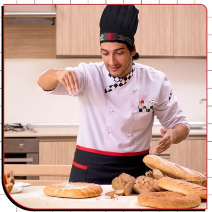 Hibachi Chef Hat and Apron Costume Set, Professional Complete Japanese Teppanyaki Costume with Tall Chef Hat - size: 70 x 70 cm, style: Adult