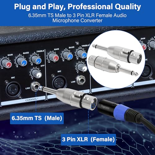 1/4" TS Male to XLR Female Adapter - 2 Pack 6.35mm 1/4" TS to XLR Connector - color: TS 6.35mm Male to XLR Female, size: 2 Pack