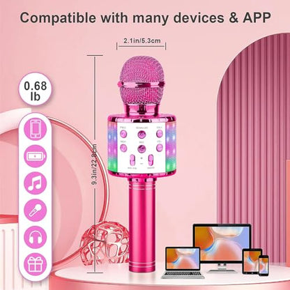 BlueFire 4 in 1 Karaoke Wireless Microphone with LED Lights, Portable Microphone for Kids, Great Gifts Toys for Kids, Girls, Boys and Adults (Purple) - color: purple