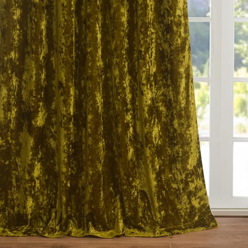 Lux Moss Green Crushed Velvet Curtains 2 Panel Set - 84 inches Long Room Darkening Luxury Distressed Velvet Rod Pocket Window Drapes for Living Room Bedroom 52" W x 84" L - color: Moss Green, size: 52"W x 84"L (Pack of 2)