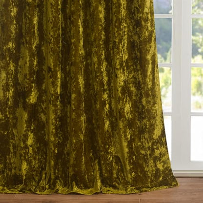 Lux Moss Green Crushed Velvet Curtains 2 Panel Set - 84 inches Long Room Darkening Luxury Distressed Velvet Rod Pocket Window Drapes for Living Room Bedroom 52" W x 84" L - color: Moss Green, size: 52"W x 84"L (Pack of 2)