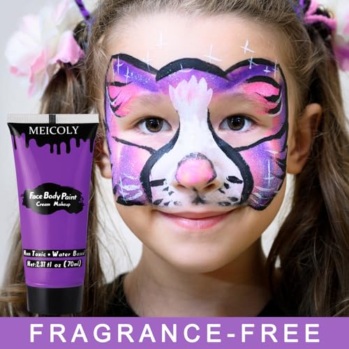 MEICOLY Purple Cream Face Body Paint,2.37Oz Large Tube Water Based Non-Toxic Full Body Paint for Adult and Kids,Highly Pigmented Face Painting for Halloween SFX Special Effects Ursula Cosplay Makeup - color: Purple