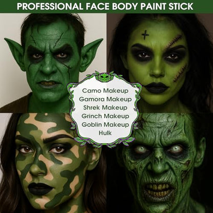 BADCOLOR Green Face Body Paint Stick, St Patrick's Day Blendable Eye Black Deep Green Face Painting Kit for Sports Camo, Halloween SFX Makeup Cosplay Joker Zombie Vampire Costume Parties - color: 1PCS Green