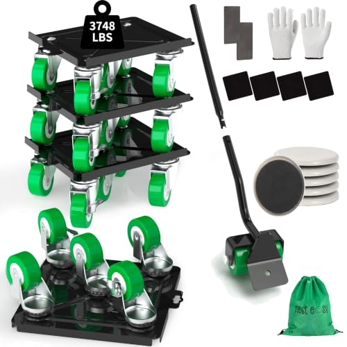 Heavy Duty Furniture Dolly 360 Rotate 5 Wheels 3400 Lbs Capacity 6.9x6.5 in | Upgraded Furniture Movers with Green Wheels, 6 Sliders, Alloy Steel Furniture Lifter Tool for Home & Office Uses - color: Green, size: 6.9x6.5 IN-6 Sliders
