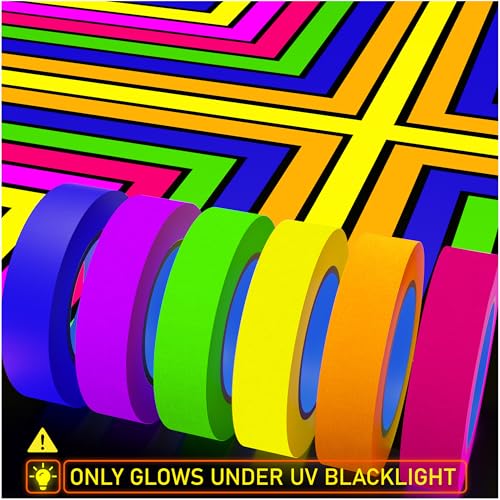 D-Xam 6-Pack Neon Gaffer Tape - 0.6 or 1 inch UV Blacklight Reactive Glow in The Dark Tape, Best for Parties, Dance Floors, Theaters & DIY Projects - 6 Vibrant Colors (0.6 inch x 15 feet) - size: 0.6 inch x 15 feet