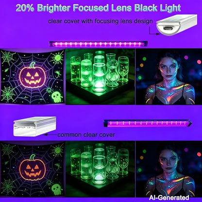 TITO 395nm USB 1ft 10W Slim Black Light Bar for Glow Party & Uranium Glass | Ultra-Thin UV Light Strip｜20% Brighter Focused Lens｜Halloween Fluorescent Decor Posters Tapestry Body Paint & Cabinet Display
