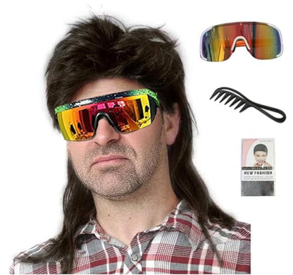 Men's 80s Black Rock Mullet Wig, Retro Voluminous Spiky Costume Wig, Ideal for Halloween, 80s Theme Parties, Rock Concerts and Cosplay (Black) - color: m2058-Black