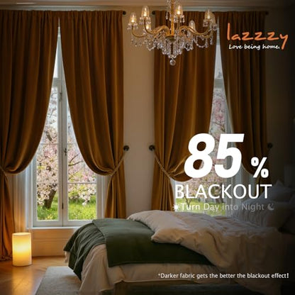Lazzzy Extra Long Golden Brown Velvet Curtains 52×108 Inch 2 Panels | Soft Velvet, For Tall Windows & High Ceilings, Light Shifting Texture, Elegant Luxury Drape, Rich, Rod Pocket - color: R | Gold Brown, size: 52"W x 108"L (Pack of 2)