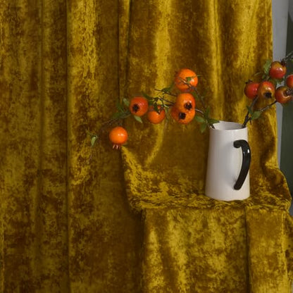 Yellow Velvet Curtains 2 Panels Set - 84 inches Long Room Darkening Luxury Distressed Crushd Velvet Rod Pocket Window Drapes for Living Room Bedroom 52" W x 84" L Mustard - color: Chartreuse, size: 52"W x 84"L (Pack of 2)