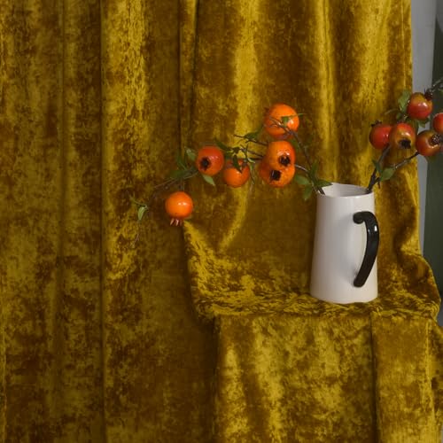 Yellow Velvet Curtains 2 Panels Set - 84 inches Long Room Darkening Luxury Distressed Crushd Velvet Rod Pocket Window Drapes for Living Room Bedroom 52" W x 84" L Mustard - color: Chartreuse, size: 52"W x 84"L (Pack of 2)