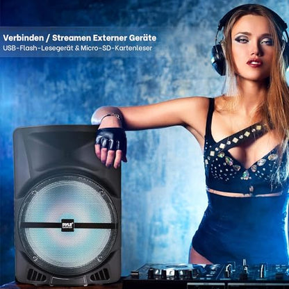 Pyle Wireless Portable PA Speaker System -1200W High Powered Bluetooth Compatible Indoor&Outdoor DJ Sound Stereo Loudspeaker wITH USB MP3 AUX 3.5mm Input, Flashing Party Light & FM Radio -PPHP1544B - color: Charcoal
