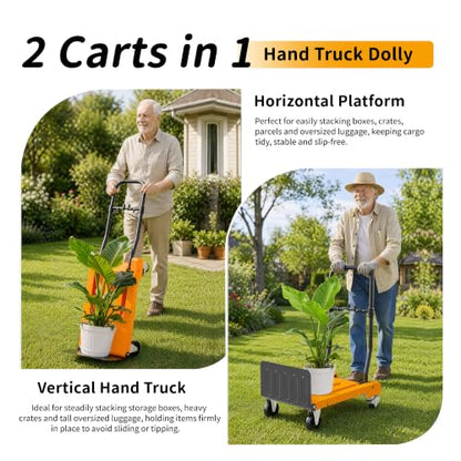 Folding Hand Truck Dolly and Platform Cart, 330 Lbs, 2-Level Adjustable | 360° Smooth Swivel Wheels, 330Lbs Heavy Duty Foldable Hand Cart Moving Dolly for Delivery, Warehouse and Moving