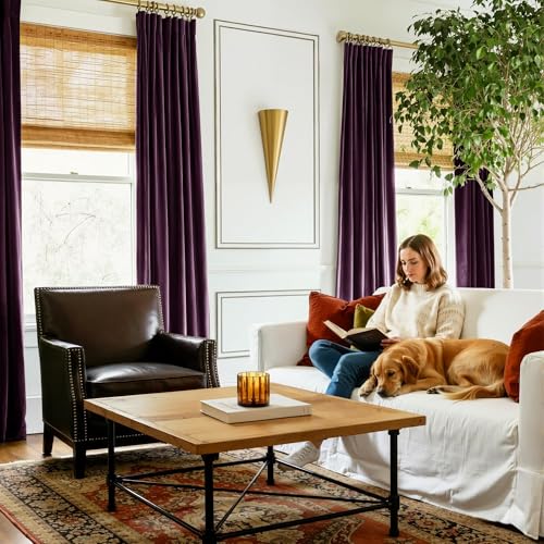 NICETOWN Dark Purple Heavy Velvet Pleat Curtains 84 inch Long 2 Panels - color: Dark Purple, size: 52"W x 84"L (Pack of 2)