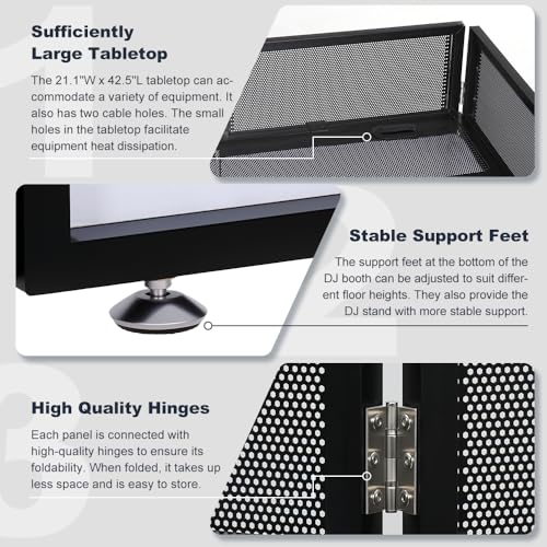 Kokorona Portable DJ Booth DJ Facade Booth Folding DJ Table with Wheels, Movable DJ Booth Facade DJ Booth Stand DJ Table, Tool-Free Assemble, Metal Frame + Black & White Scrims + Carry Bag - size: Two Wheels - 43"L x 20"W