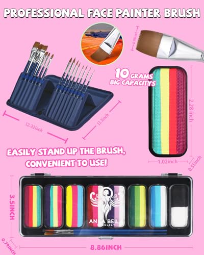 Anka Bella Professional Face Painting Kit with Over 180 Tutorials | For beginners and professionals,Bright color,high pigment,Water Based Face and Body Paint with Brushes & Stencils - color: Rainbow Cake