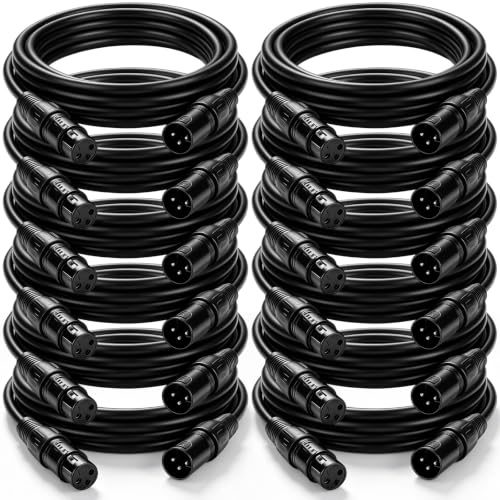 Relaxweex 12 Pcs 10 Fee XLR Cable, 3-Pin XLR Male to Female, Black - color: Black, size: 10 Feet