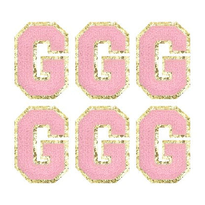 MECCANIXITY Chenille Letter Patches 2.2" Self Adhesive Alphabet G Stick on Embroidered Patch Sew on Letter Stickers Applique for Repairing Clothing Jeans Shoes Hats DIY(Pink, Pack of 6) - style: Letter-G
