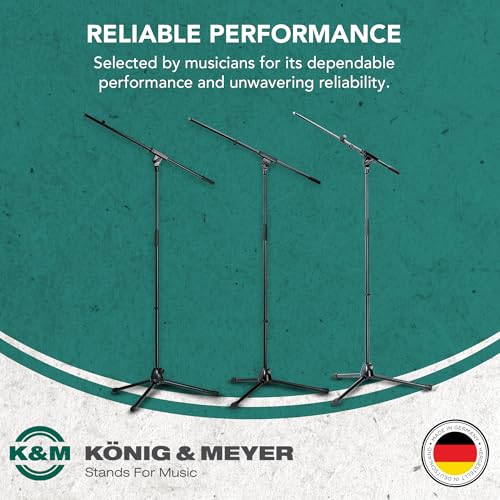 K&M - König & Meyer 21070.500.55 - Tripod Microphone Stand with Fixed Length Boom Arm - Professional Grade for All Musicians - Heavy Duty Folding Leg Base - German Made - Black - style: Black 21070.500.55