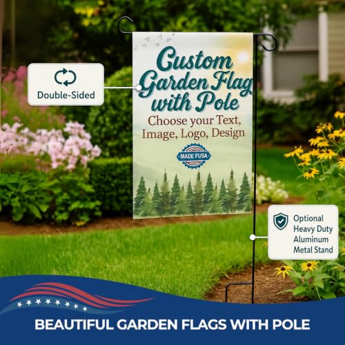 DC Custom Garden Flag with Stand, Double Sided custom yard flag Made in USA | Custom flag with pole (Optional), garden flag with holder, uv resistant flag, welcome flag, birthday flag, easter flag - color: Garden Flag