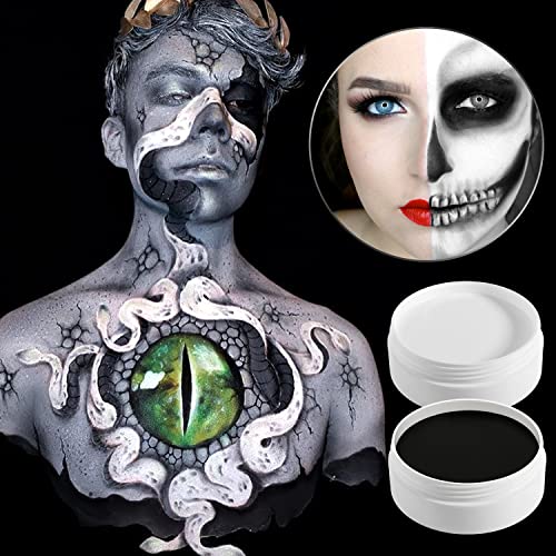 Black White Face Paint Body Painting, 2 PCS Pro White+Black Face Body Paint Oil Based Cream Palette Kit for Art Theater Halloween Party Cosplay Clown SFX Makeup for Kids Adults (200g/7.06oz)