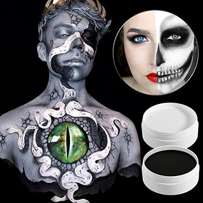 Black White Face Paint Body Painting, 2 PCS Pro White+Black Face Body Paint Oil Based Cream Palette Kit for Art Theater Halloween Party Cosplay Clown SFX Makeup for Kids Adults (200g/7.06oz)