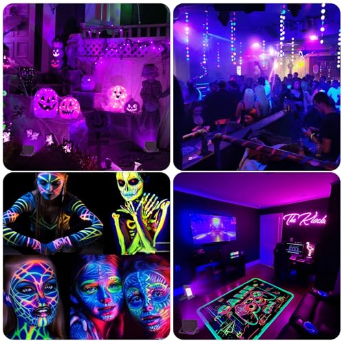 T-SUN 30W LED Black Lights 4 Pack, Blacklight Flood Light with Plug | Outdoor Waterproof Black Flood Lights for Halloween Decoration, Neon Glow for Party Fluorescent Poster, Body Paint