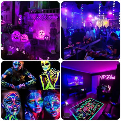 T-SUN 30W LED Black Lights 4 Pack, Blacklight Flood Light with Plug | Outdoor Waterproof Black Flood Lights for Halloween Decoration, Neon Glow for Party Fluorescent Poster, Body Paint