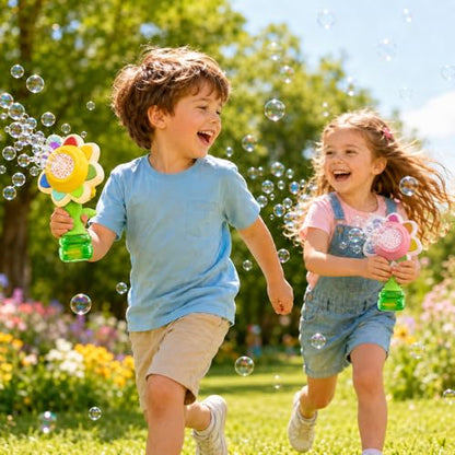 Sunflower Bubble Machine for Kids, 25,000+ Bubbles, 3 Modes, LED Lights | Handheld Automatic Bubble Maker for Toddlers Ages 3+, Outdoor Summer Play, Birthday Party Favor and Gift for Girls and Boys. - style: Yellow