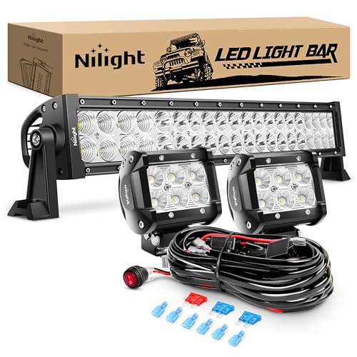 Nilight - ZH004 22Inch 120W Spot Flood Combo Led Light Bar 2PCS 4Inch 18W Flood LED Pods Fog Lights with 16AWG Wiring Harness Kit-2 Leads,2 Years Warranty - color: 120W Light +2Pcs 18W LED Pods +Wiring Harness, size: Light Bar