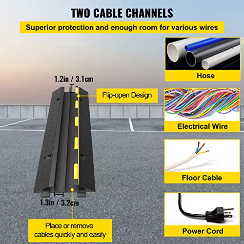 VEVOR Cable Protector Ramp, 5 Packs 2 Channels Speed Bump, Rubber Modular Humps Rated 11000 LBS Load Capacity, Protective Wire Cord Ramp Driveway Rubber Traffic Speed Bumps Cable Protector | Traffic Speed Bump, Modular Interlocking Connection, Protective