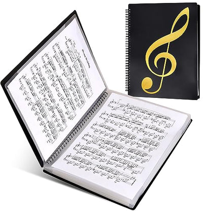 Fansjoy Sheet Music Folder, 60 Pages Capacity, Sheet Music Binder/Holder, Spiral Binder Organizer for Sheet Music Storage, Fits Letter Size 8.5 x 11 in/ A4, Writable & Detachable Choir Folder (Black)
