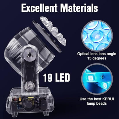 Moving Head Lights 19x15W RGBW 4-in-1 LED Stage Light with Zoom Beam Wash Effect by Sound Activated Auto DMX Control for Wedding DJ Disco Parties Nightclub Show Bar (4 Packs)