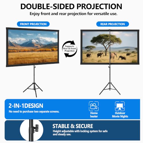 Portable Projector Screen with Tripod Stand, 100in Projection Screen Outdoor for Backyard, Camping, Washable Cloth Projector Screen with Water Weight Bag, Indoor Movie Screen, 16:9 - size: 100inch