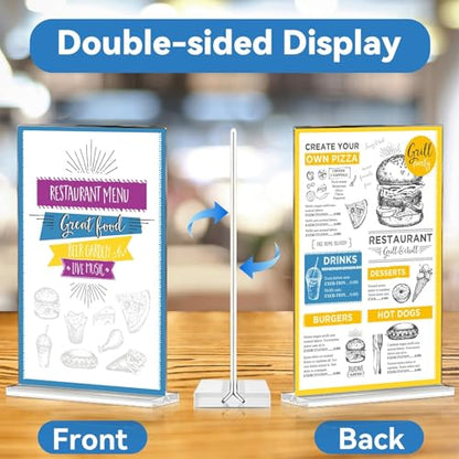EHWINE 10 Pack 8.5 x 11 Acrylic Sign Holder, Clear Signs Display Holder Double-Sided Stand up Table Top Sign Holders Flyer Stand Frames Suitable for Office Business Store Hotels Party(Provide Non-slip Mats) | Clear Double-Sided Tabletop Display with Non-S