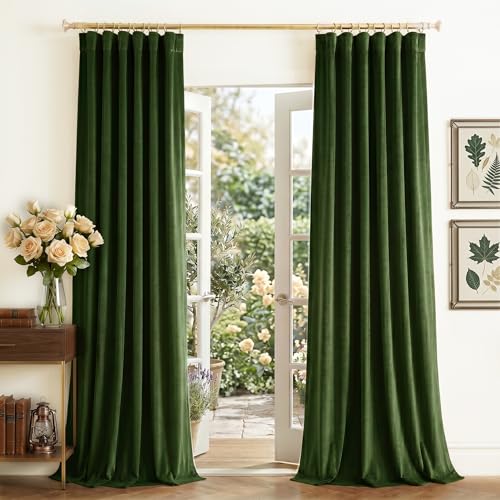 NICETOWN 102 inch Long Olive Green Velvet Curtains Elegant Panel - color: Olive Green, size: 52"W x 102"L (Pack of 2)